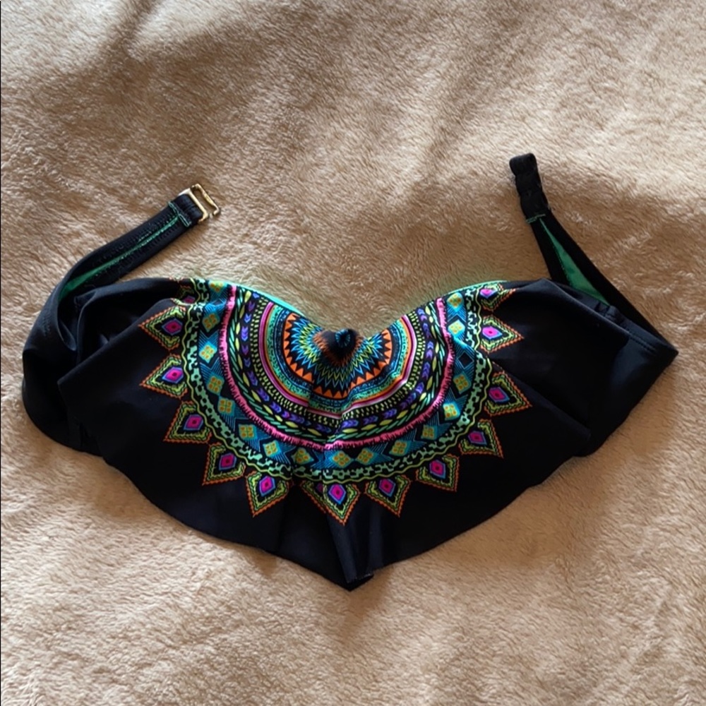 Black & colorful Aztec Bandeau bathing suit top